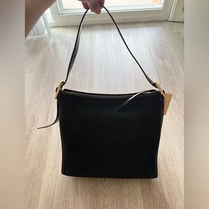 sancia the moretto black suede leather slouchy shoulder bag purse crossbody NEW